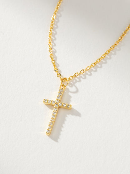 Pavé Cross Necklace | Gold | Product Detail Image | Uncommon James