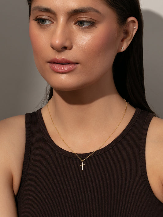 Pavé Cross Necklace | Gold | Product Detail Image | Uncommon James