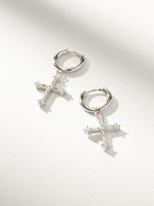 Bold Cross Huggie Earrings | Sterling Silver | Product Image | Uncommon James