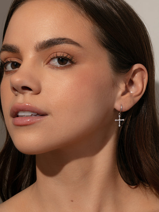 Bold Cross Huggie Earrings | Sterling Silver | Product Image | Uncommon James