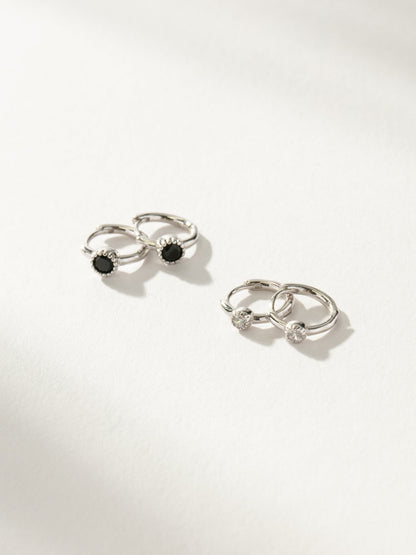 ["Center Stage Huggie Earrings ", " Sterling Silver ", " Product Image ", " Uncommon James"]