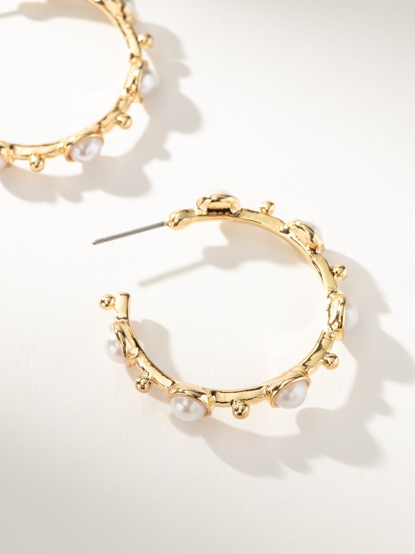 Chic Pearl Hoop Earrings | Gold | Product Detail Image | Uncommon James