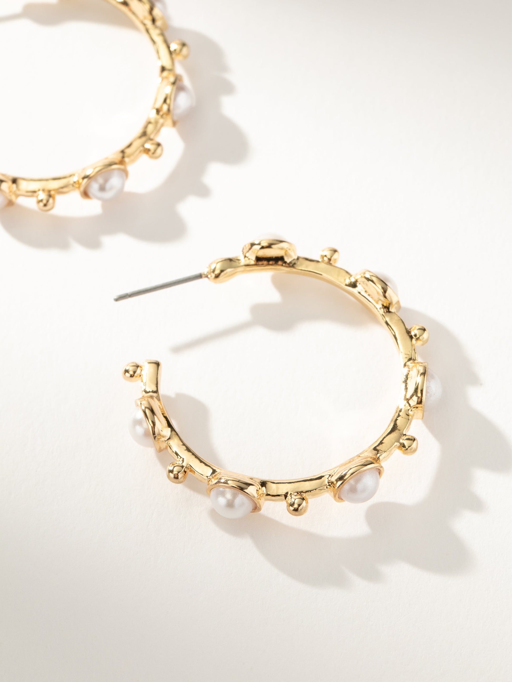 Chic Pearl Hoop Earrings | Gold | Product Detail Image | Uncommon James