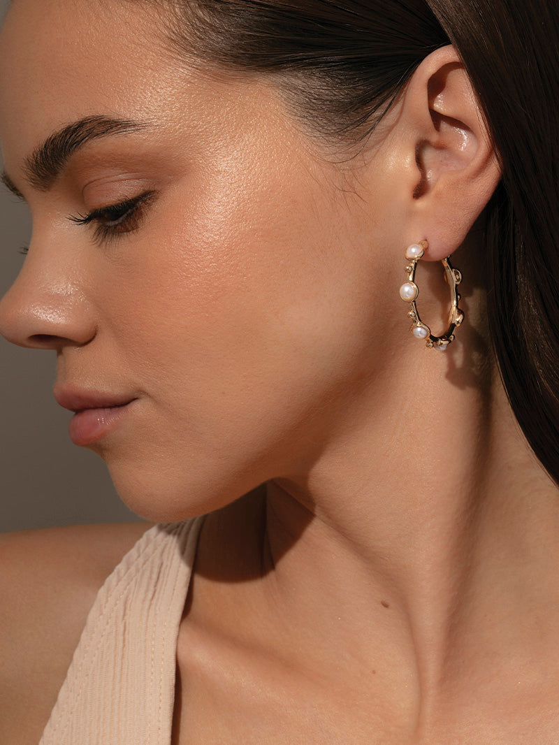 Chic Pearl Hoop Earrings | Gold | Model  Image 2 | Uncommon James