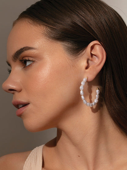 ["Classy Pearl Hoop Earrings ", " Gold ", " Model Image 2 ", " Uncommon James"]