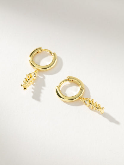 Fish Bone Huggie Earrings | Gold | Product Image | Uncommon James