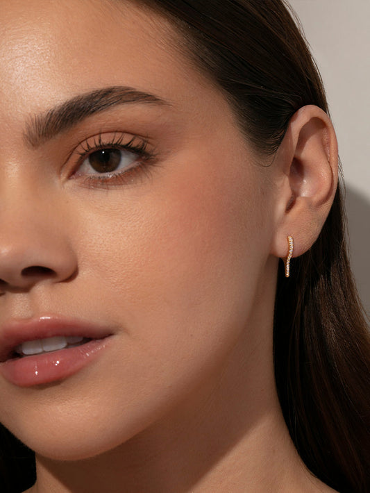 Wishbone Pavé Huggie Earrings | Gold | Product Image | Uncommon James