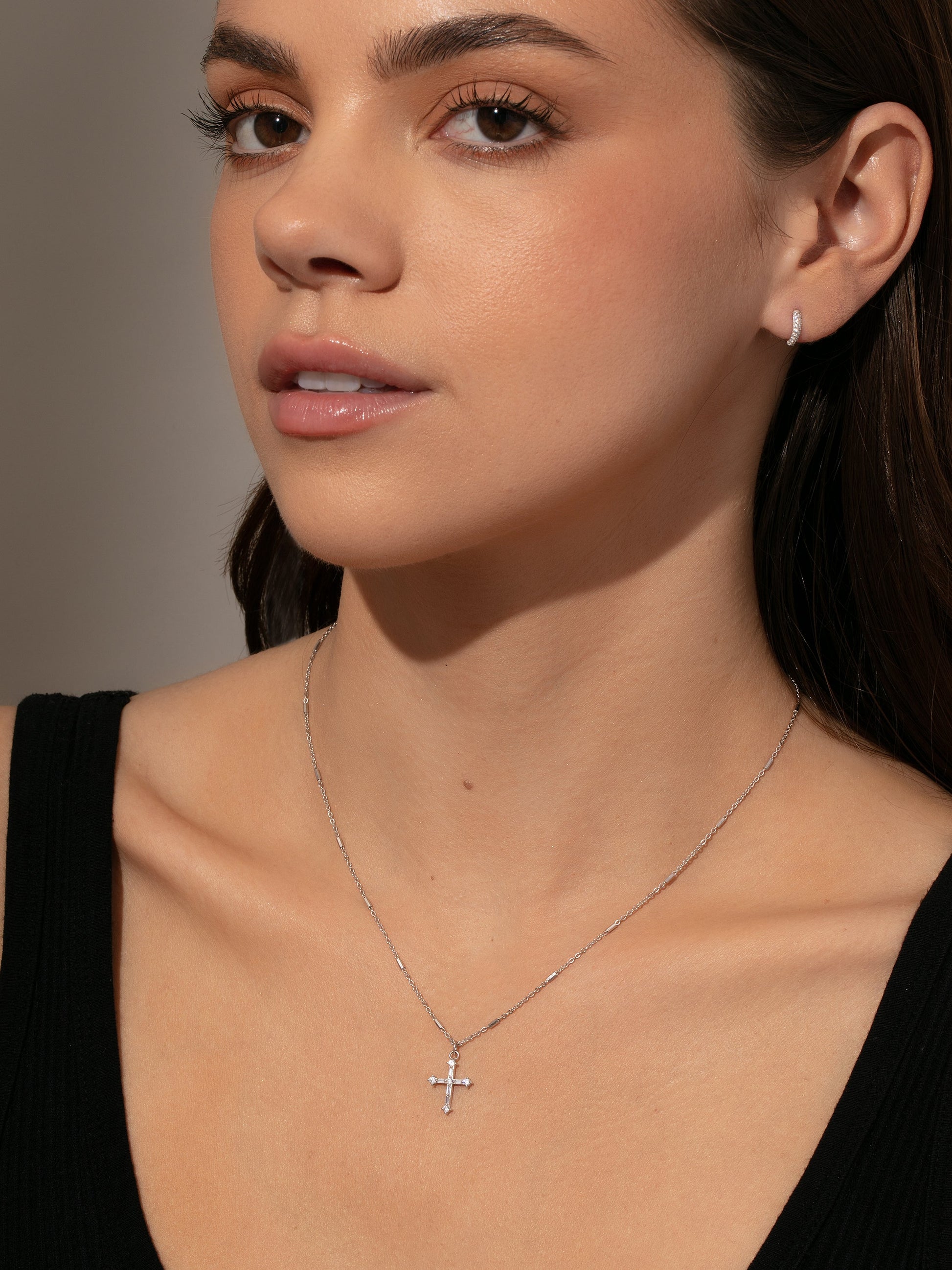 Bold Cross Pendant Necklace | Sterling Silver | Model Image | Uncommon James