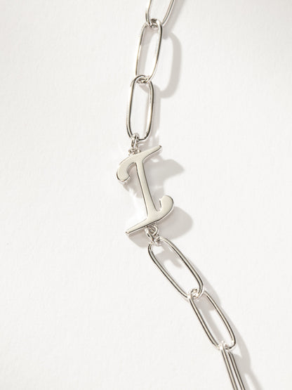 ["Cursive Initial Necklace ", " Silver I ", " Product Detail Image ", " Uncommon James"]