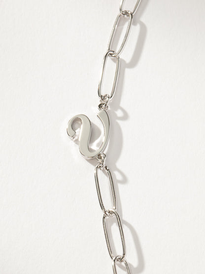 ["Cursive Initial Necklace ", " Silver V ", " Product Detail Image ", " Uncommon James"]