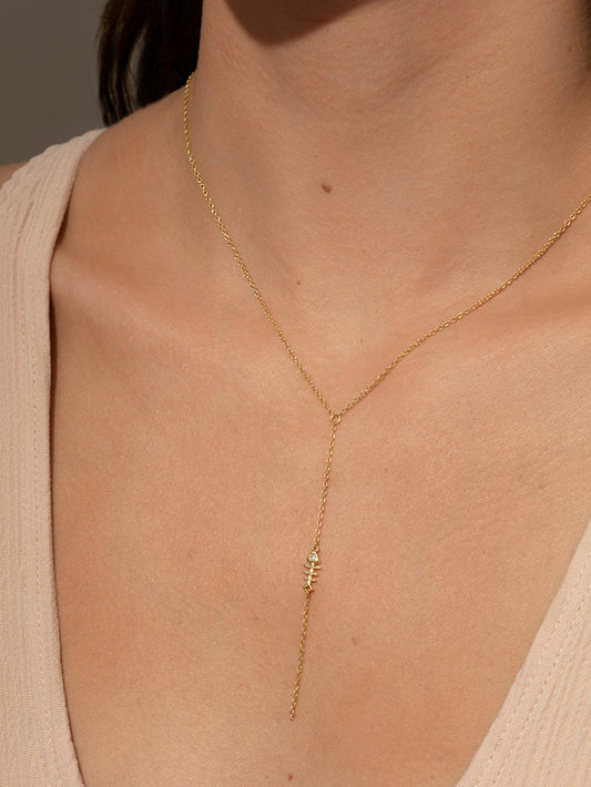 Fish Bone Lariat Necklace | Gold | Product Image | Uncommon James