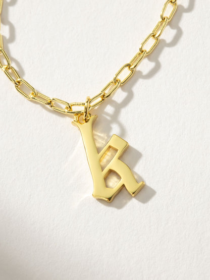 ["Gothic Initial Pendant Necklace ", " Gold K ", " Product Detail Image ", " Uncommon James"]