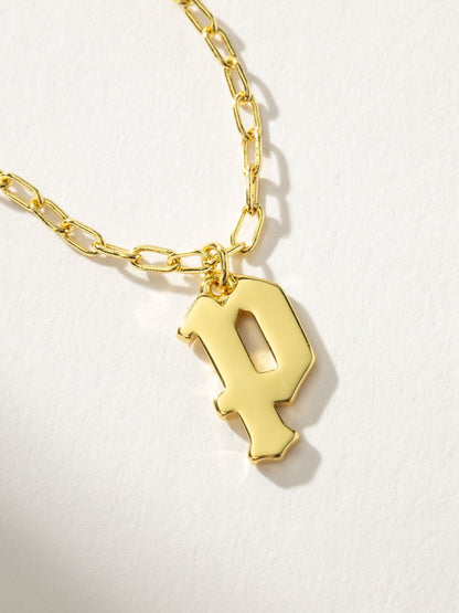 ["Gothic Initial Pendant Necklace ", " Gold P ", " Product Detail Image ", " Uncommon James"]