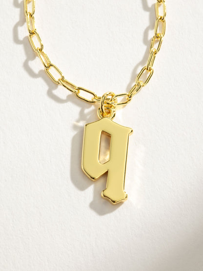 ["Gothic Initial Pendant Necklace ", " Gold Q ", " Product Detail Image ", " Uncommon James"]