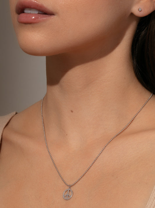 Peace Sign Pendant Necklace | Silver | Model Image | Uncommon James