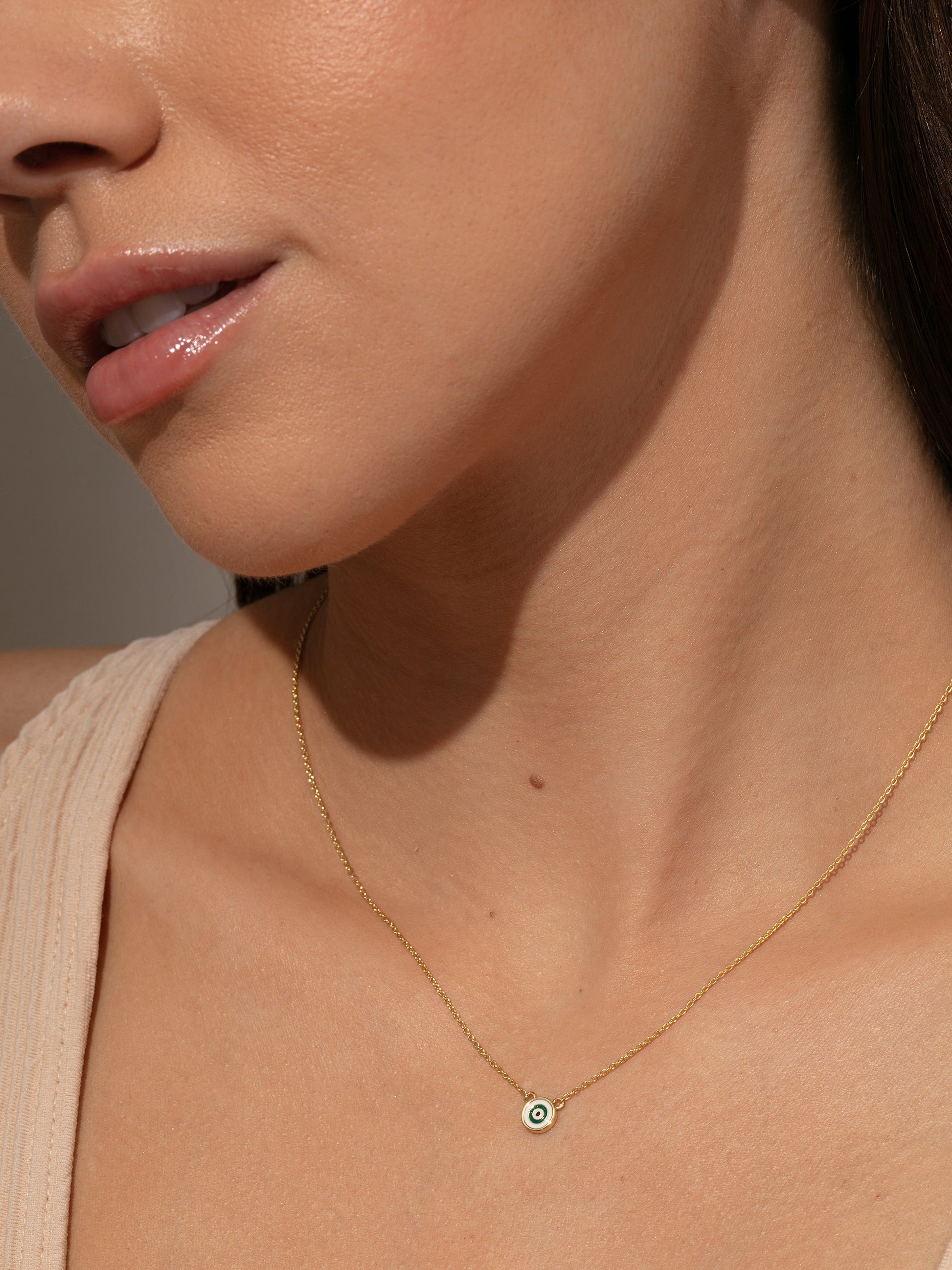 Simple Evil Eye Necklace | Gold | Model Image | Uncommon James