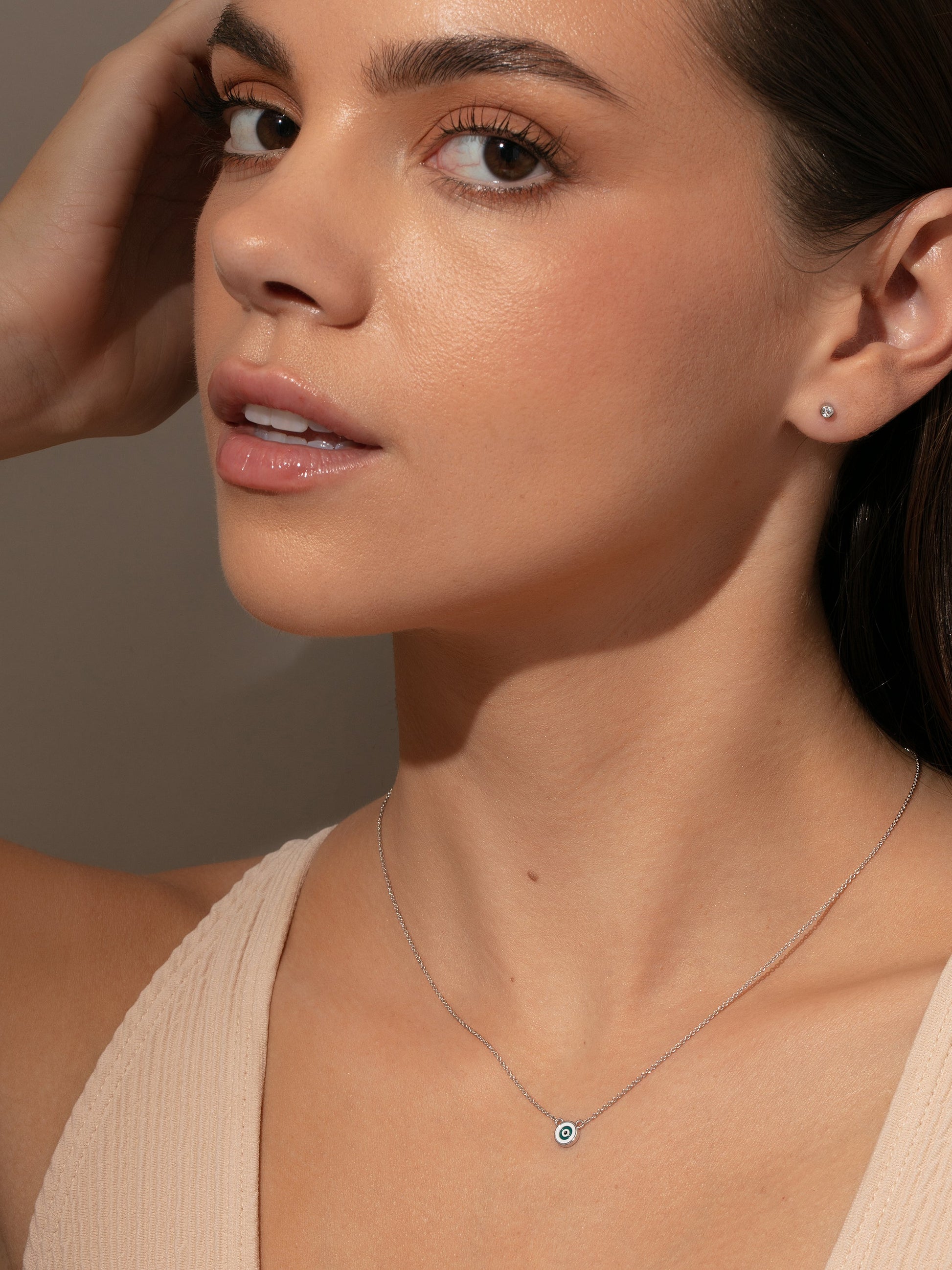Simple Evil Eye Necklace | Silver | Model Image | Uncommon James