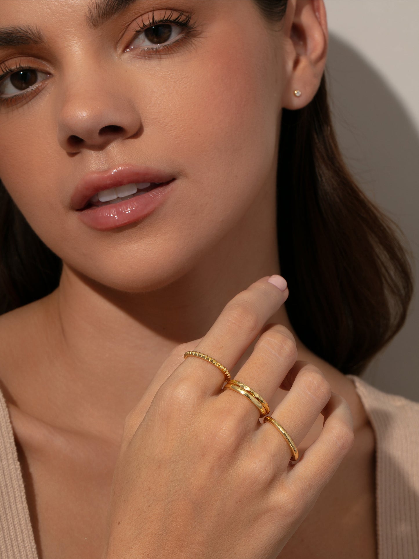 Textured Ring Stack (Set of 4) | Gold | Model Image 2 | Uncommon James