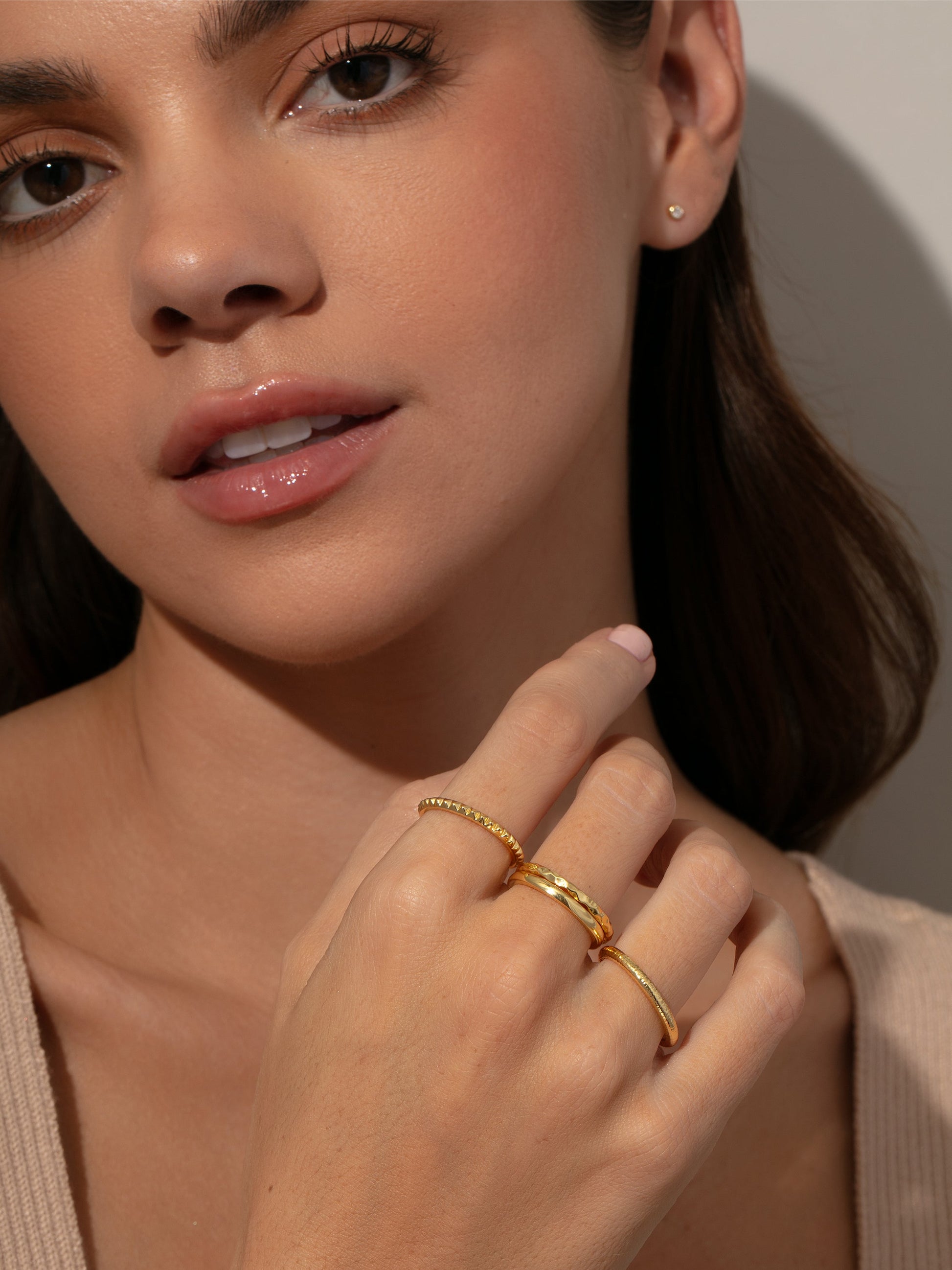 Textured Ring Stack (Set of 4) | Gold | Model Image 2 | Uncommon James