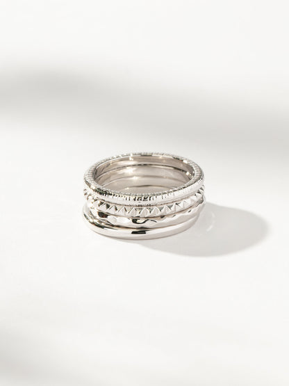 ["Textured Ring Stack (Set of 4) ", " Silver ", " Product Detail Image ", " Uncommon James"]