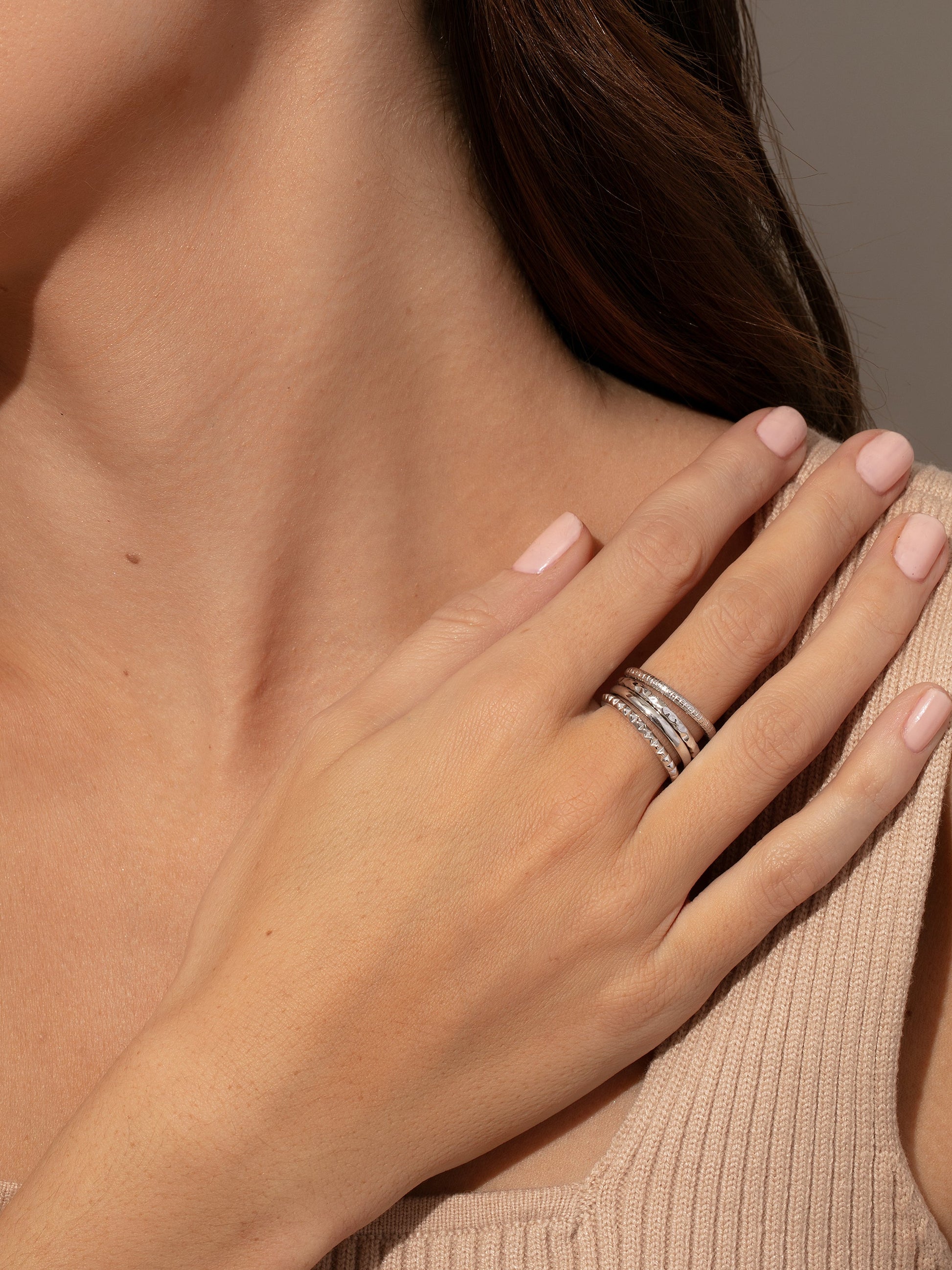 Textured Ring Stack (Set of 4) | Silver | Model Image | Uncommon James