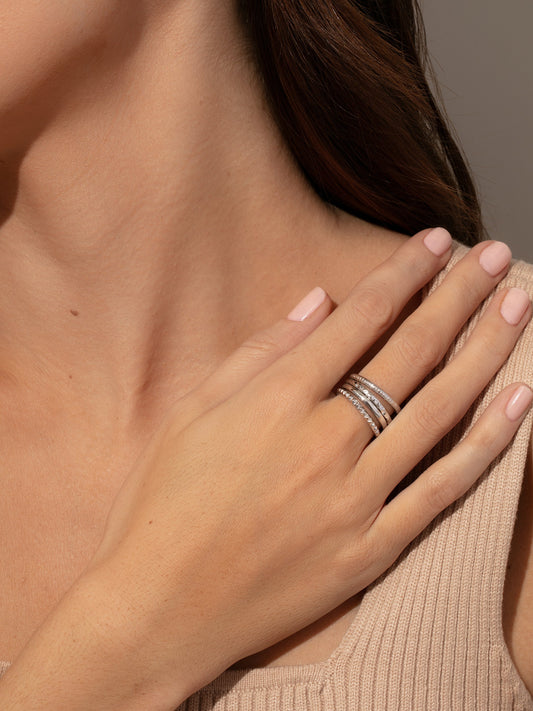Textured Ring Stack (Set of 4) | Silver | Model Image | Uncommon James