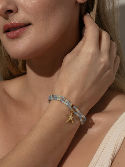 Starfish Beaded Bracelet (Set of 2) | Gold Blue | Product Image | Uncommon James
