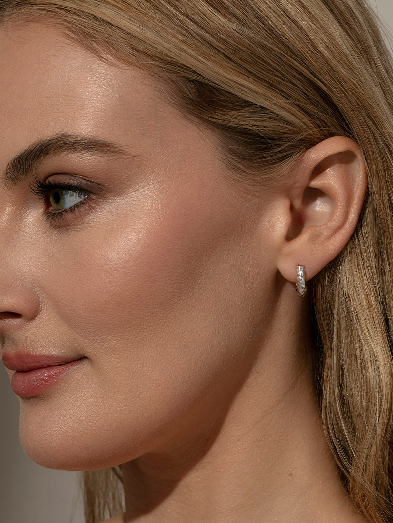 Hammered Hoop Earrings | Silver | Model Image | Uncommon James
