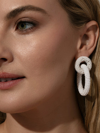 ["Interlocking Beaded Hoop Earrings ", " White ", " Model Image 2 ", " Uncommon James"]