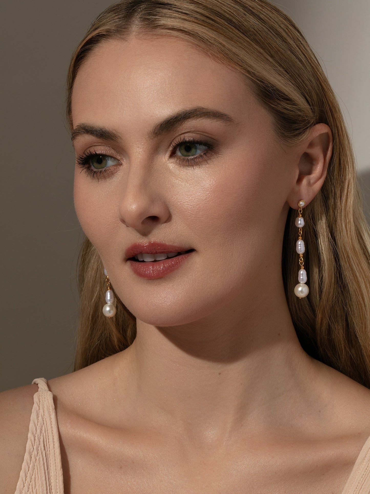 Pearl Drop Earrings | Gold | Model Image | Uncommon James