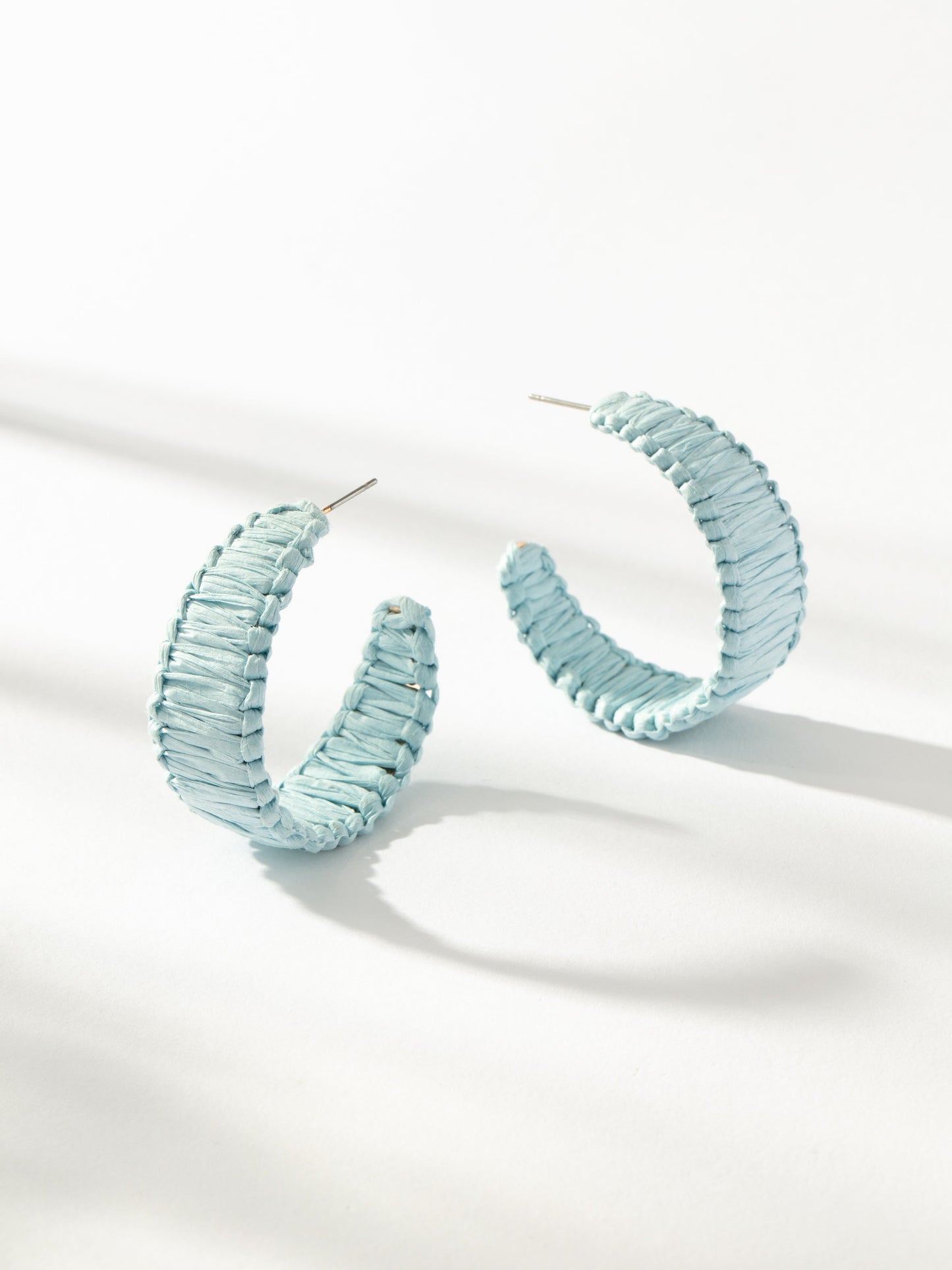 Raffia Woven Hoop Earrings | Blue | Product Image | Uncommon James