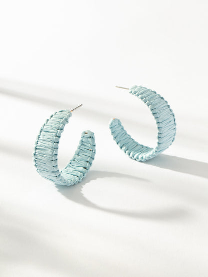 Raffia Woven Hoop Earrings | Blue | Product Image | Uncommon James