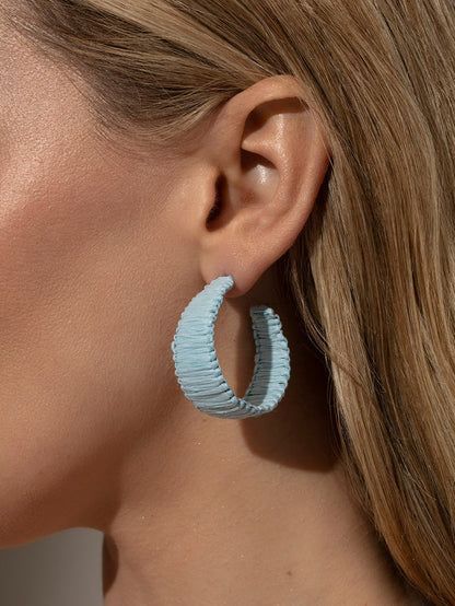 ["Raffia Woven Hoop Earrings ", " Blue ", " Model Image 2 ", " Uncommon James"]