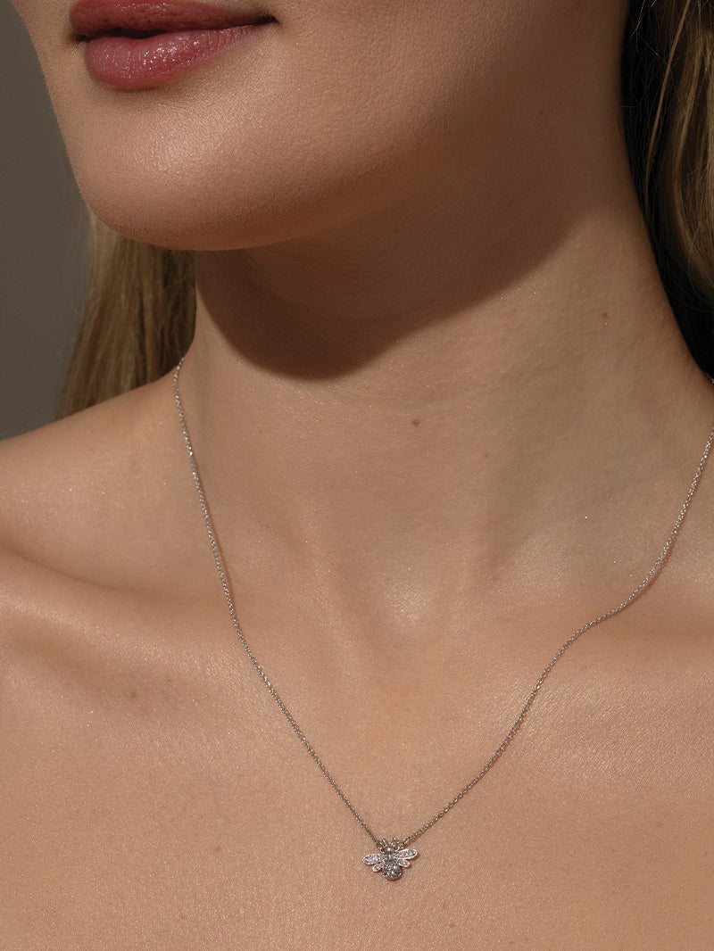 Bee Necklace | Silver | Model Image | Uncommon James