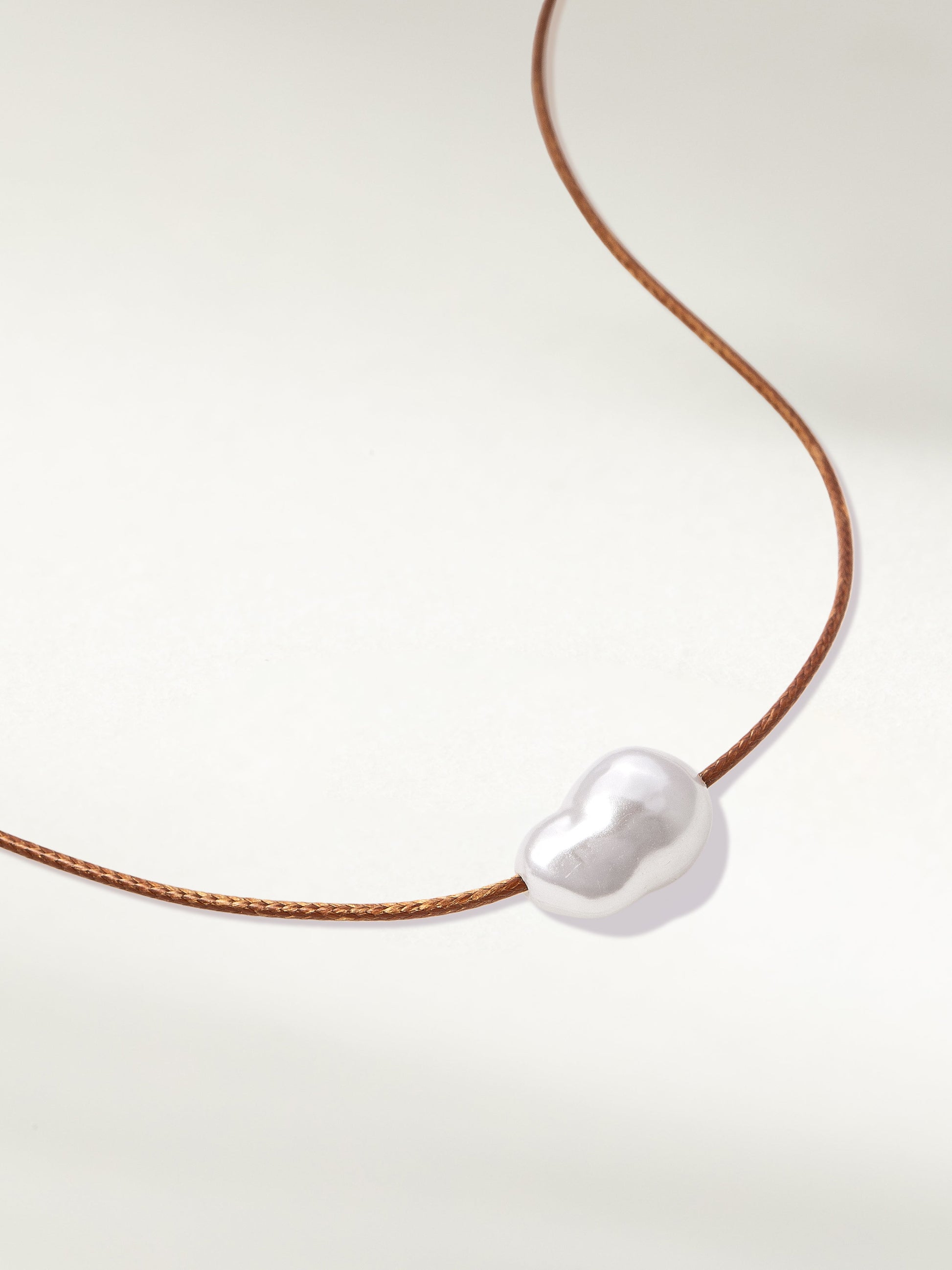 Freshwater Pearl Necklace | Faux Leather Brown | Product Detail Image | Uncommon James
