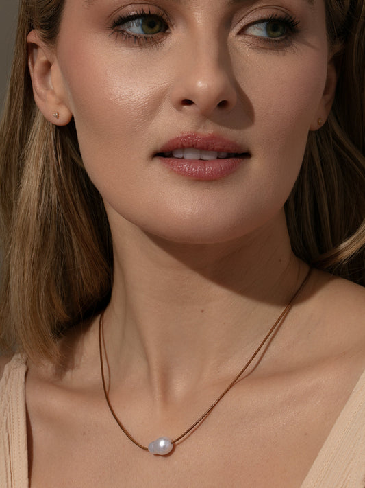 Freshwater Pearl Necklace | Faux Leather Brown | Product Image | Uncommon James