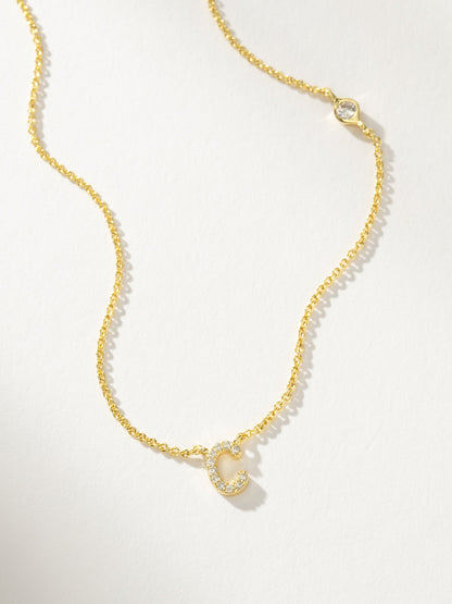 ["Pavé Initial Necklace ", " Gold C ", " Product Detail Image ", " Uncommon James"]