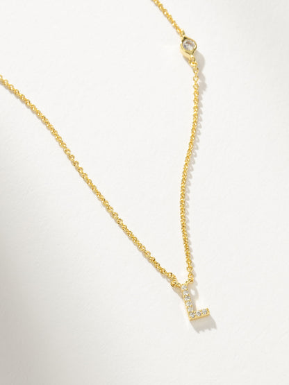 ["Pavé Initial Necklace ", " Gold L ", " Product Detail Image ", " Uncommon James"]