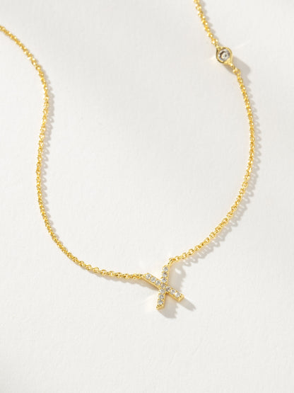 ["Pavé Initial Necklace ", " Gold X ", " Product Detail Image ", " Uncommon James"]
