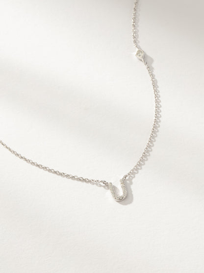 ["Pavé Initial Necklace ", " Sterling Silver U ", " Product Image ", " Uncommon James"]