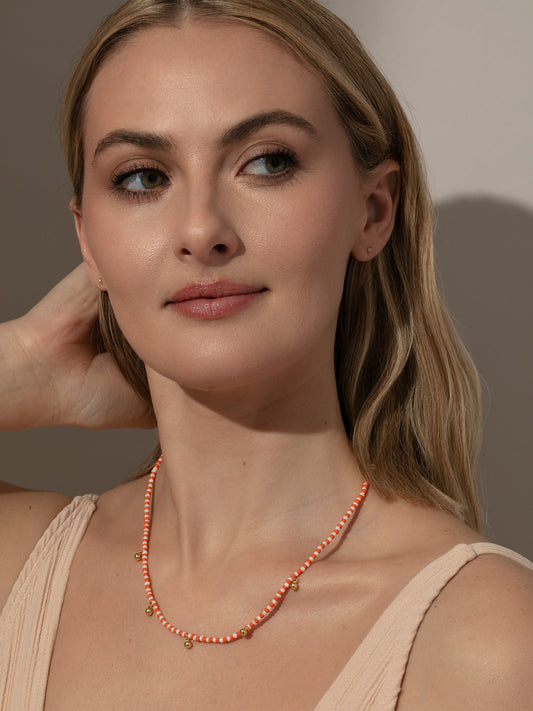 Sunset Beaded Necklace | Gold Orange/White | Product Image | Uncommon James