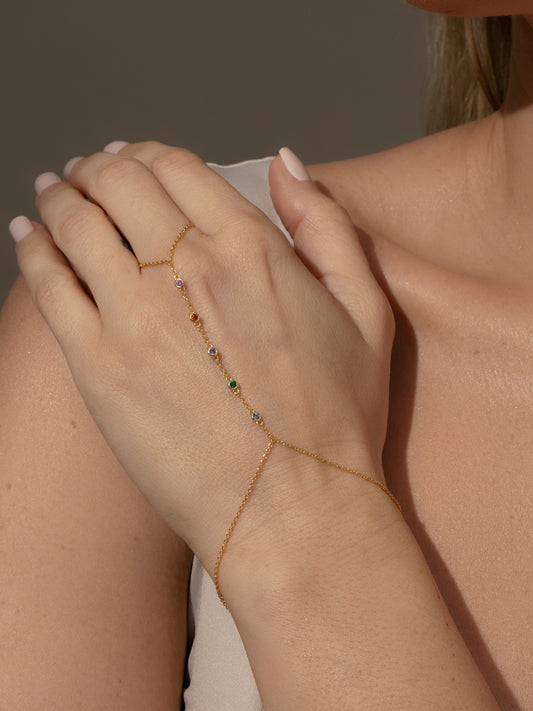 Rainbow Gem Hand Chain | Gold | Product Image | Uncommon James