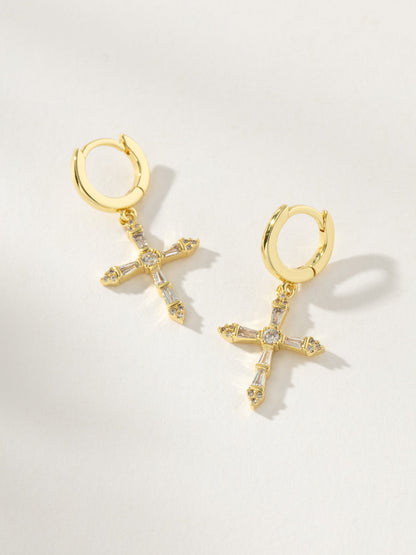 Crystalized Cross Huggie Earrings | Gold | Product Image | Uncommon James