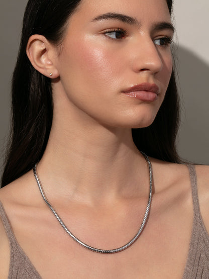 ["Bold Snake Chain Necklace ", " Silver ", " Model Image ", " Uncommon James"]