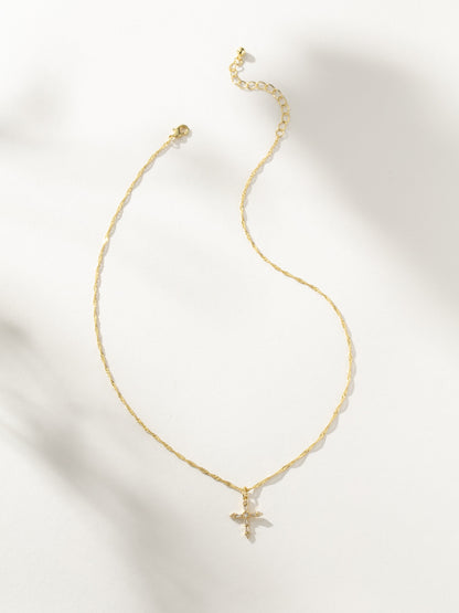 ["Crystalized Cross Pendant Necklace ", " Gold ", " Product Image ", " Uncommon James"]