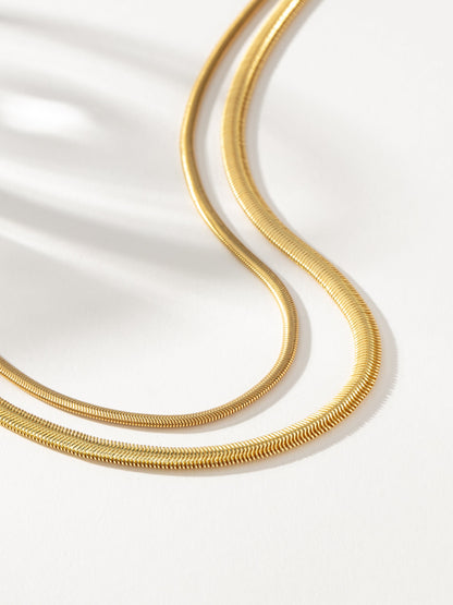 ["Layered Flat Snake Chain Necklace ", " Gold ", " Product Detail Image ", " Uncommon James"]