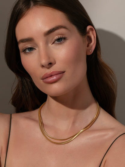 ["Layered Flat Snake Chain Necklace ", " Gold ", " Model Image ", " Uncommon James"]