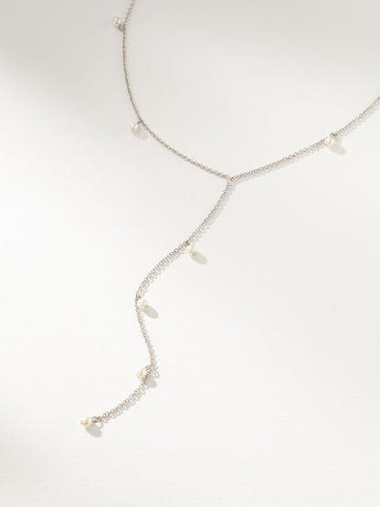 ["Pearl Lariat Necklace ", " Silver ", " Product Image ", " Uncommon James"]