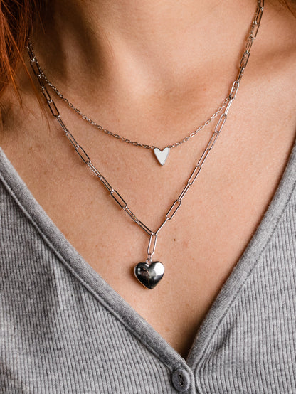 ["Puffy Heart Pendant Necklace ", " Sterling Silver ", " Model Image 2 ", " Uncommon James"]