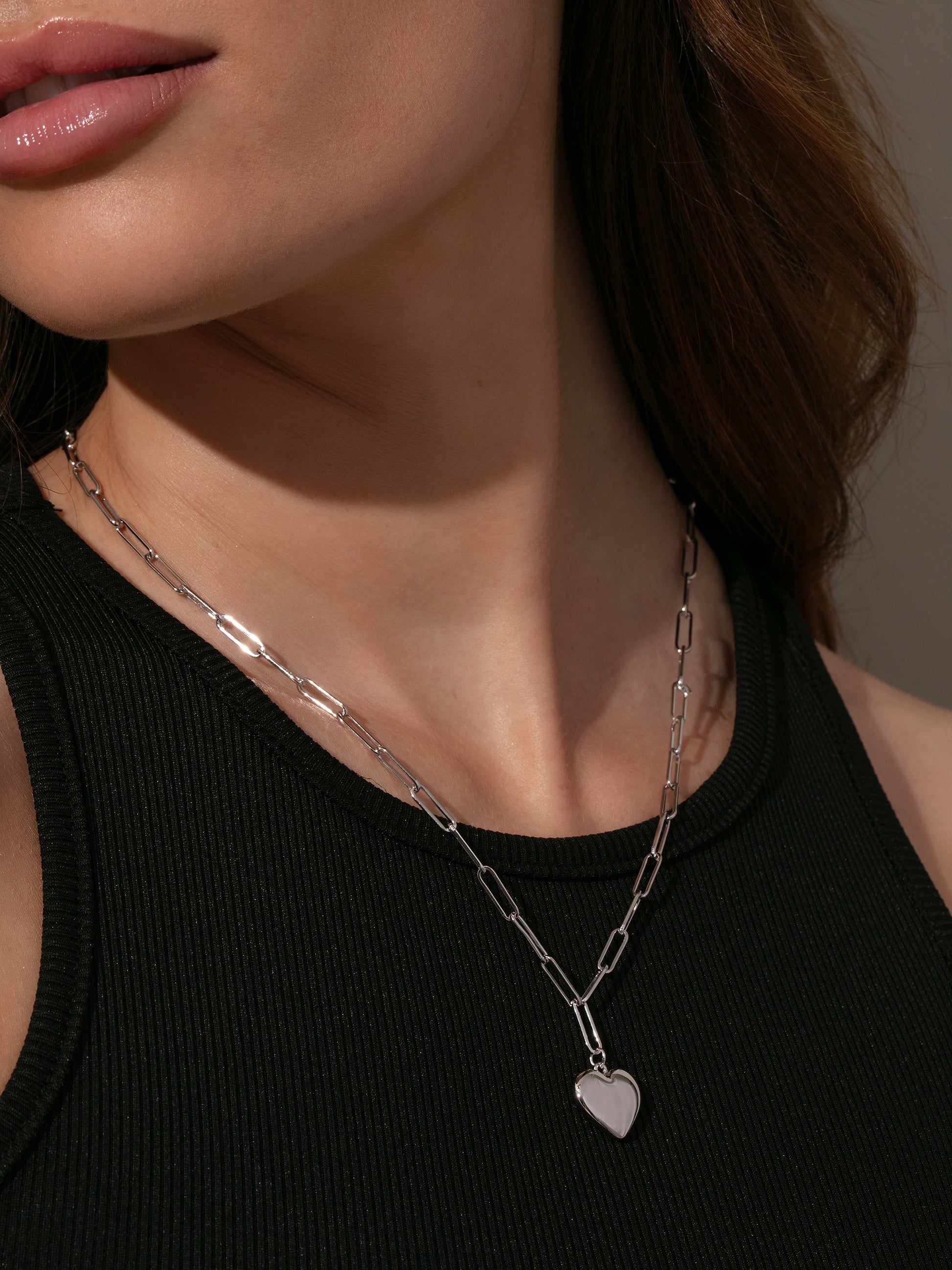 Puffy Heart Pendant Necklace | Sterling Silver | Model Image | Uncommon James